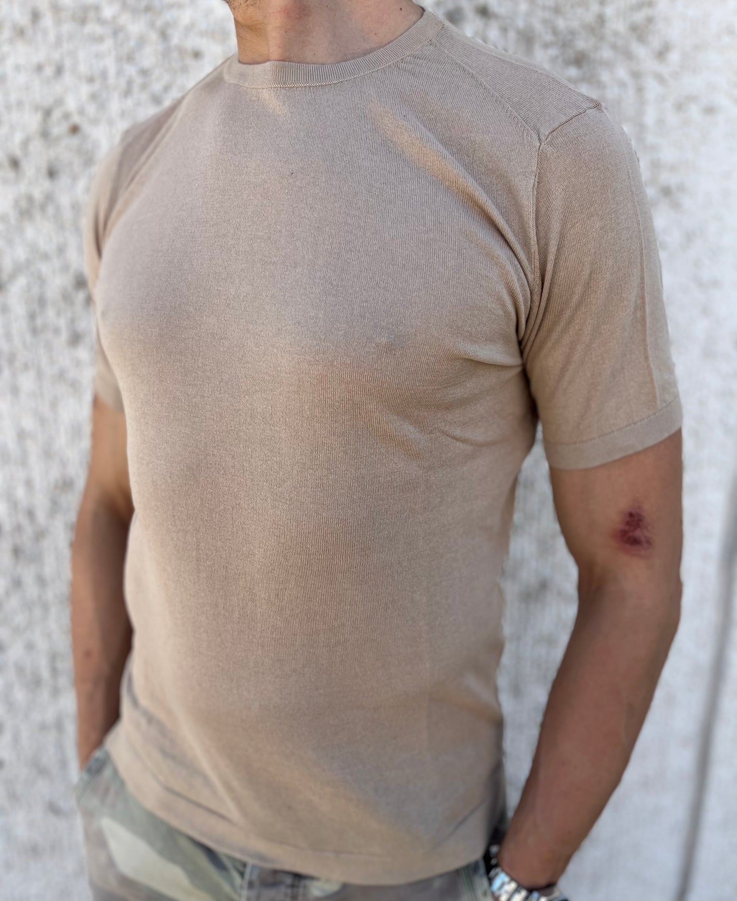 loft88 maglia manica corta in filo di cotone BEIGE