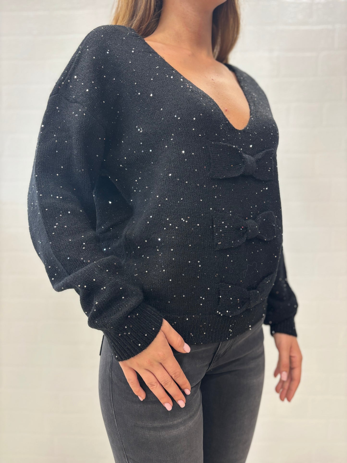 Molly Bracken Maglia in paillettes argento NERO