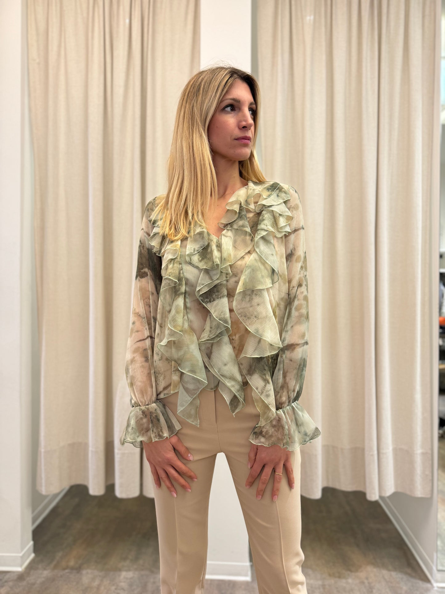 Eco Blusa con rouches VERDE