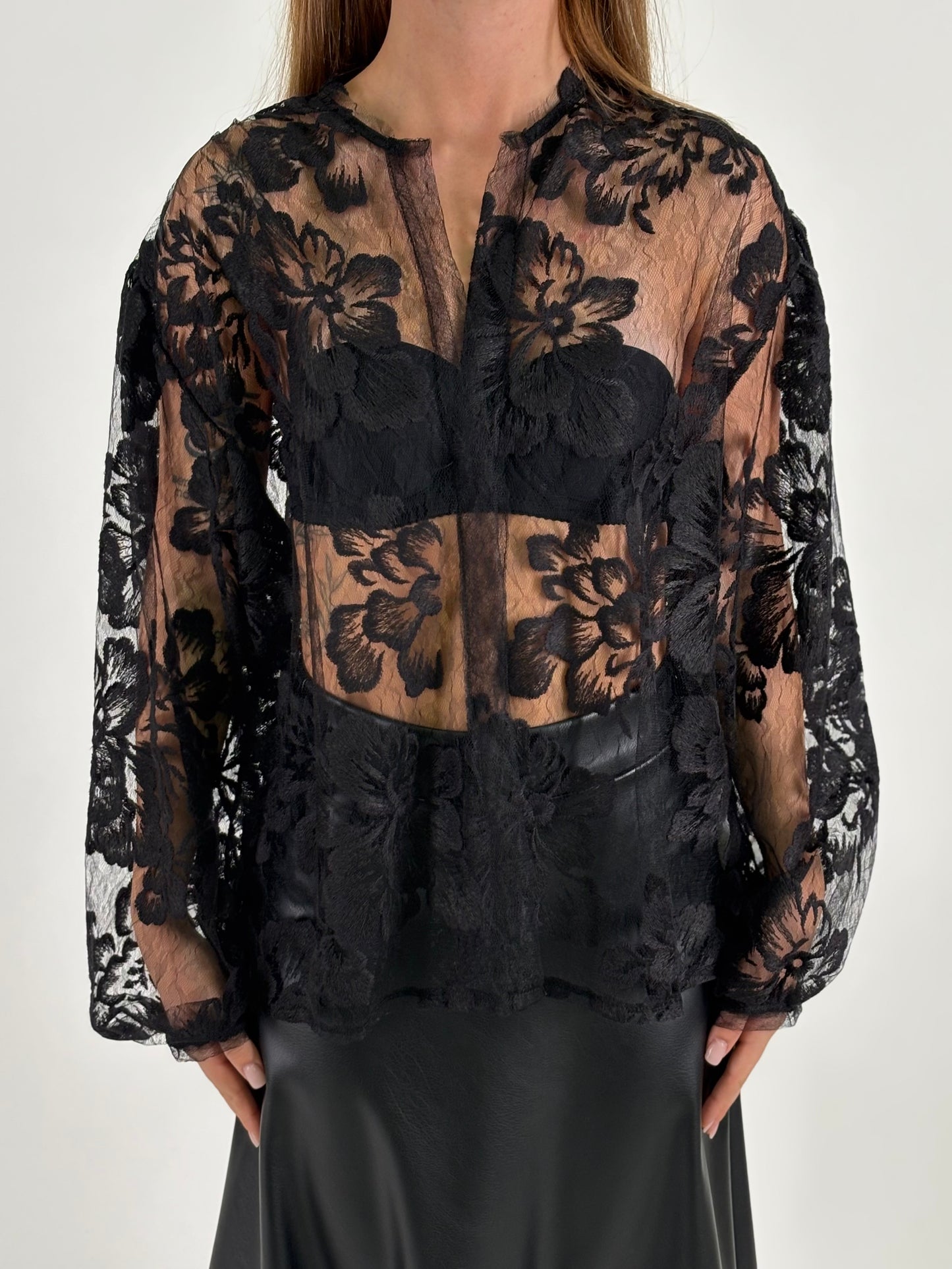 Haveone Blusa ml in pizzo NERO