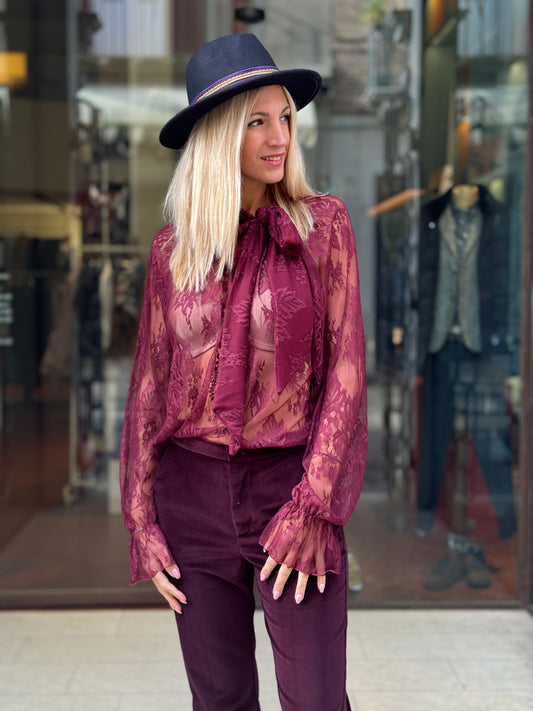 Dixie Blusa in pizzo con fiocco BORDEAUX