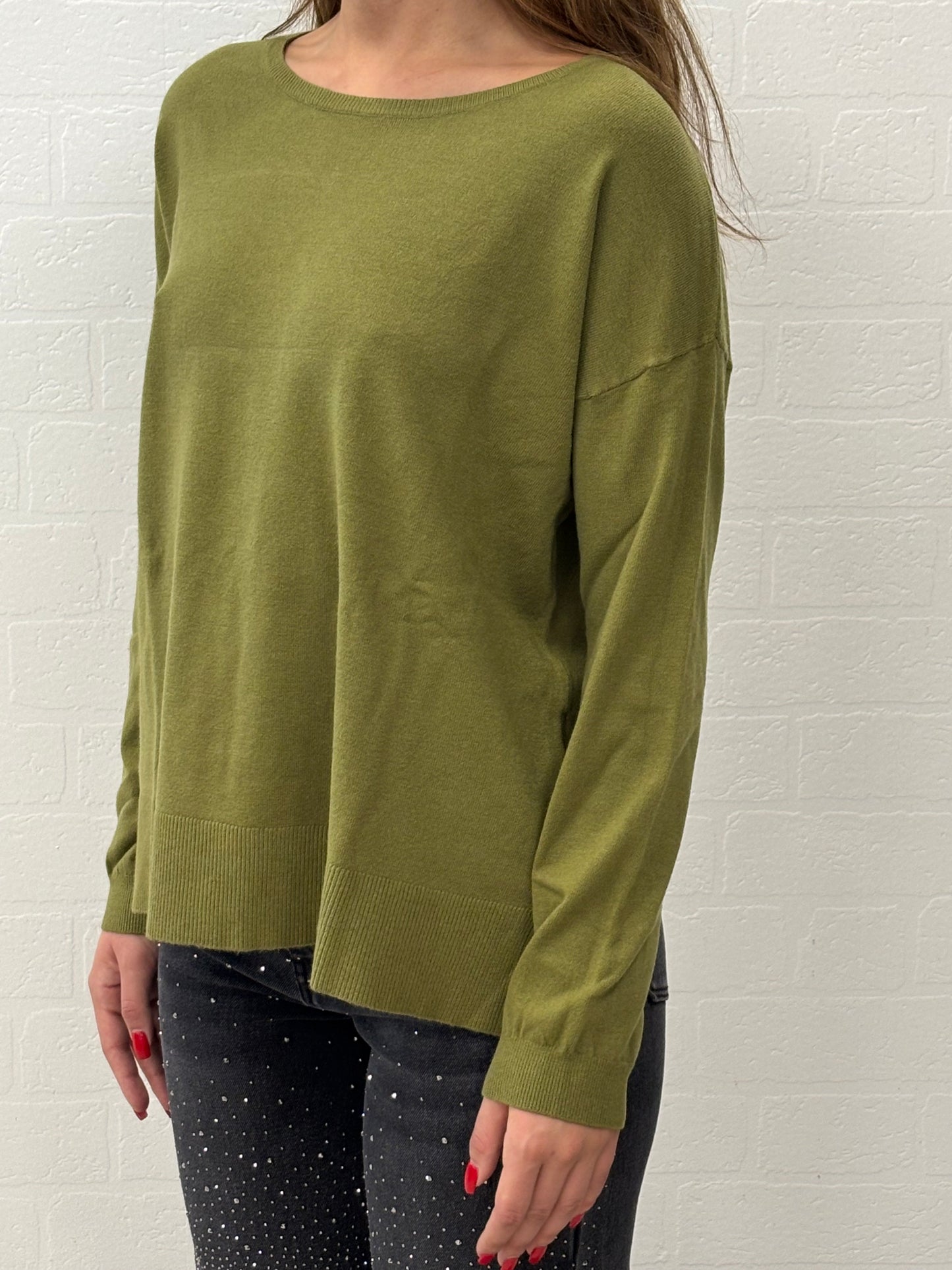 Griffai Maglia girocollo con spacchetti laterali VERDE