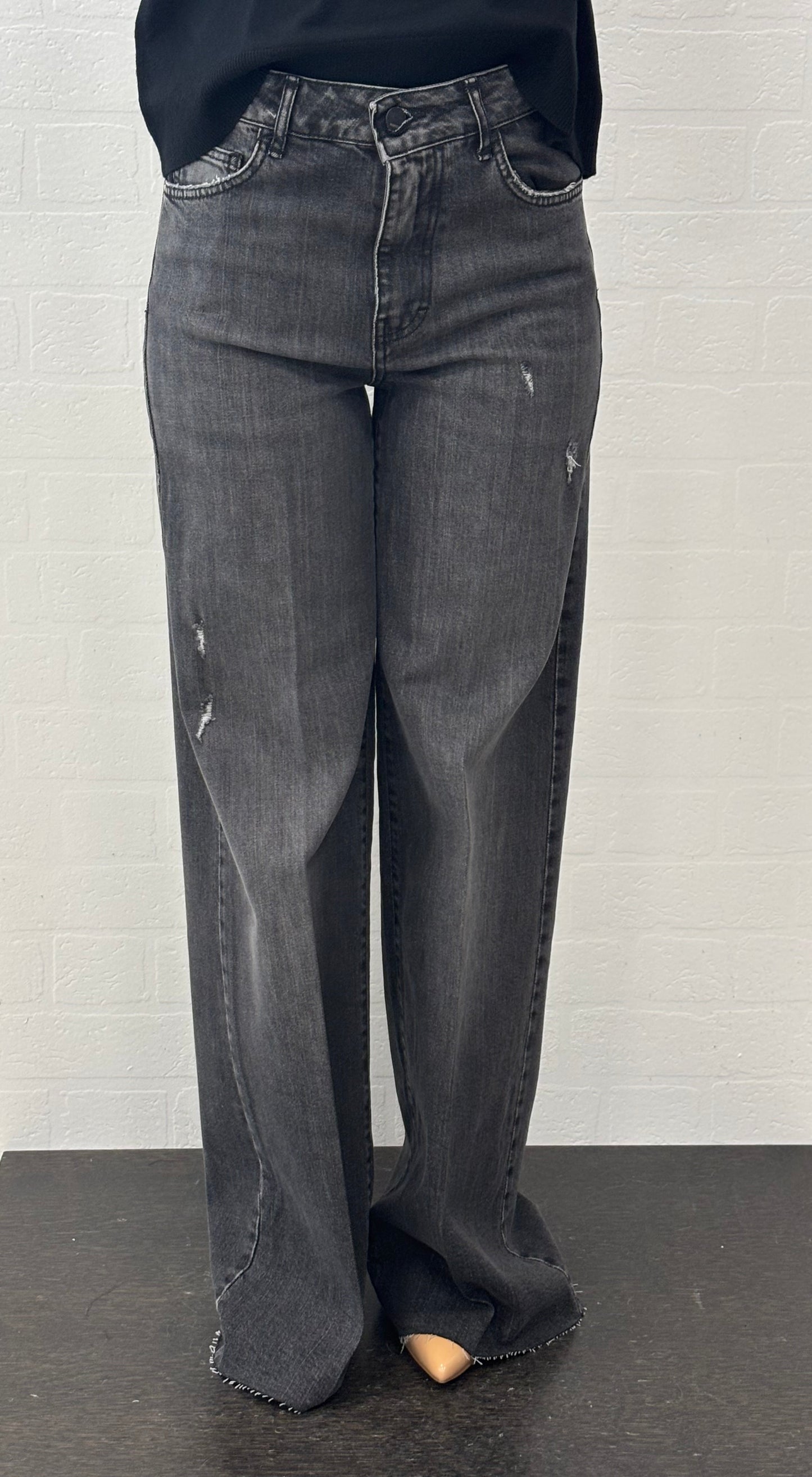 Kocca Jeans palazzo strappetti NERO