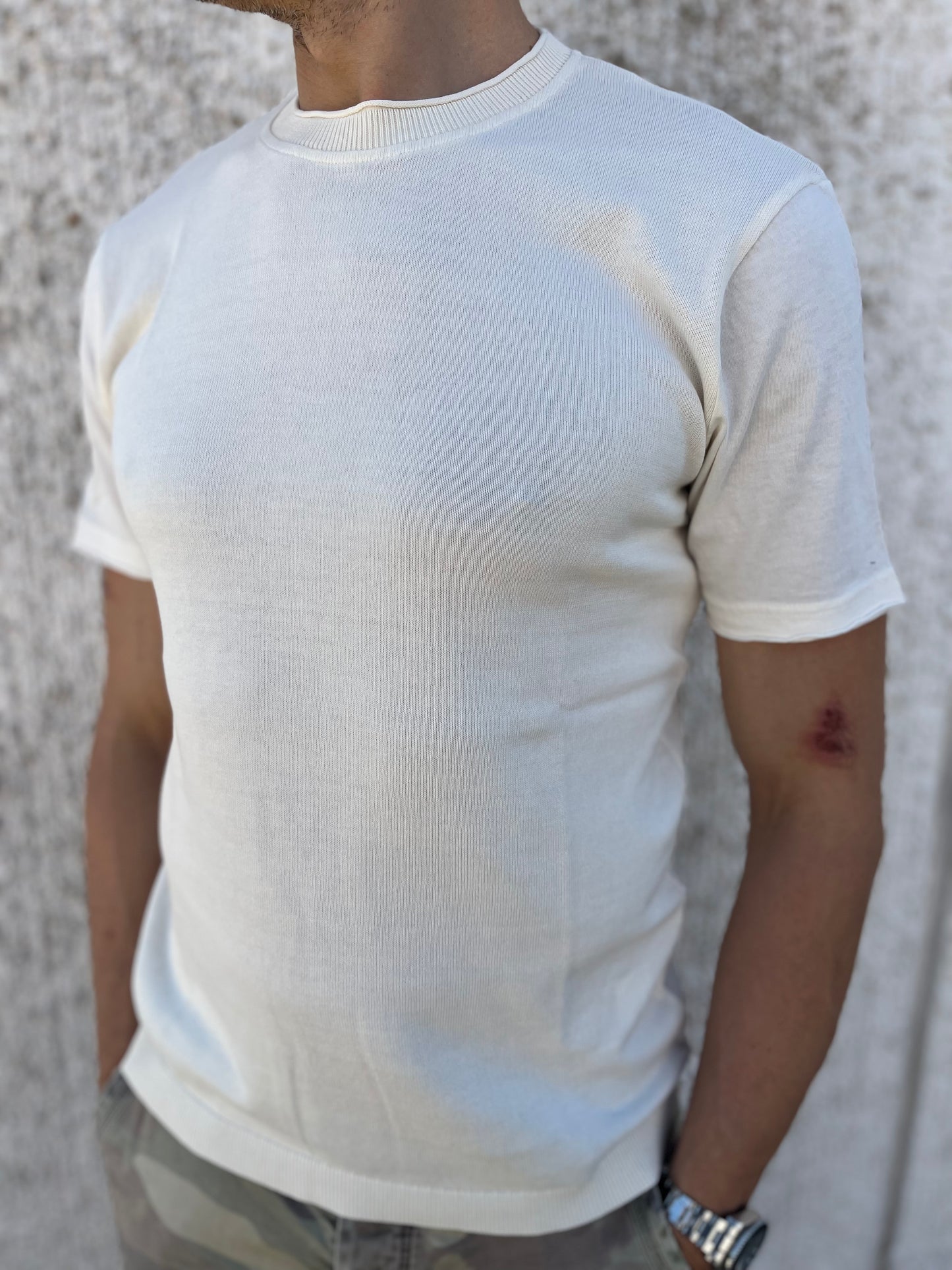 loft88 maglia manica corta in filo di cotone schiena liscia BIANCO