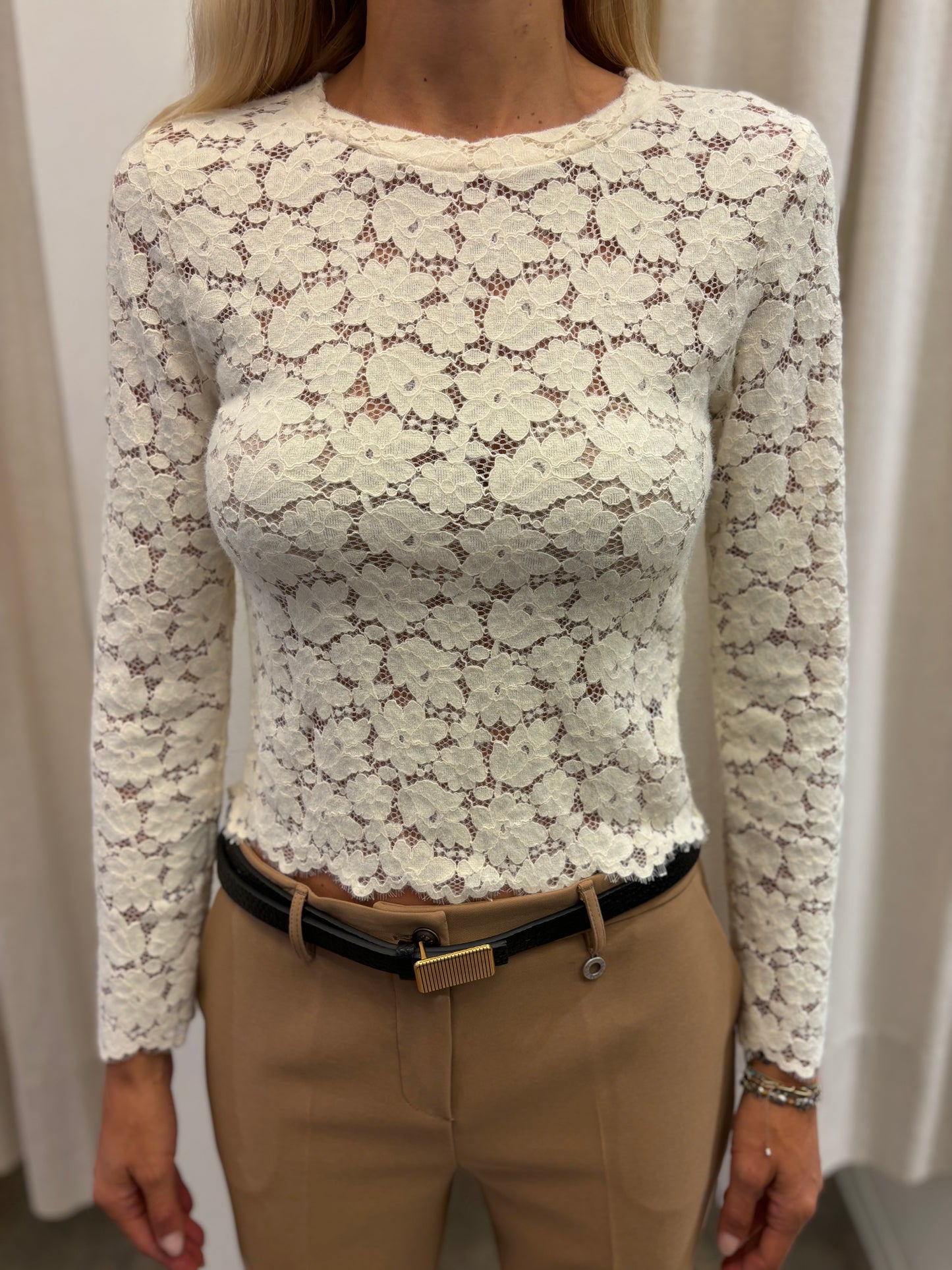 Artigli Blusa girocollo pizzo BEIGE