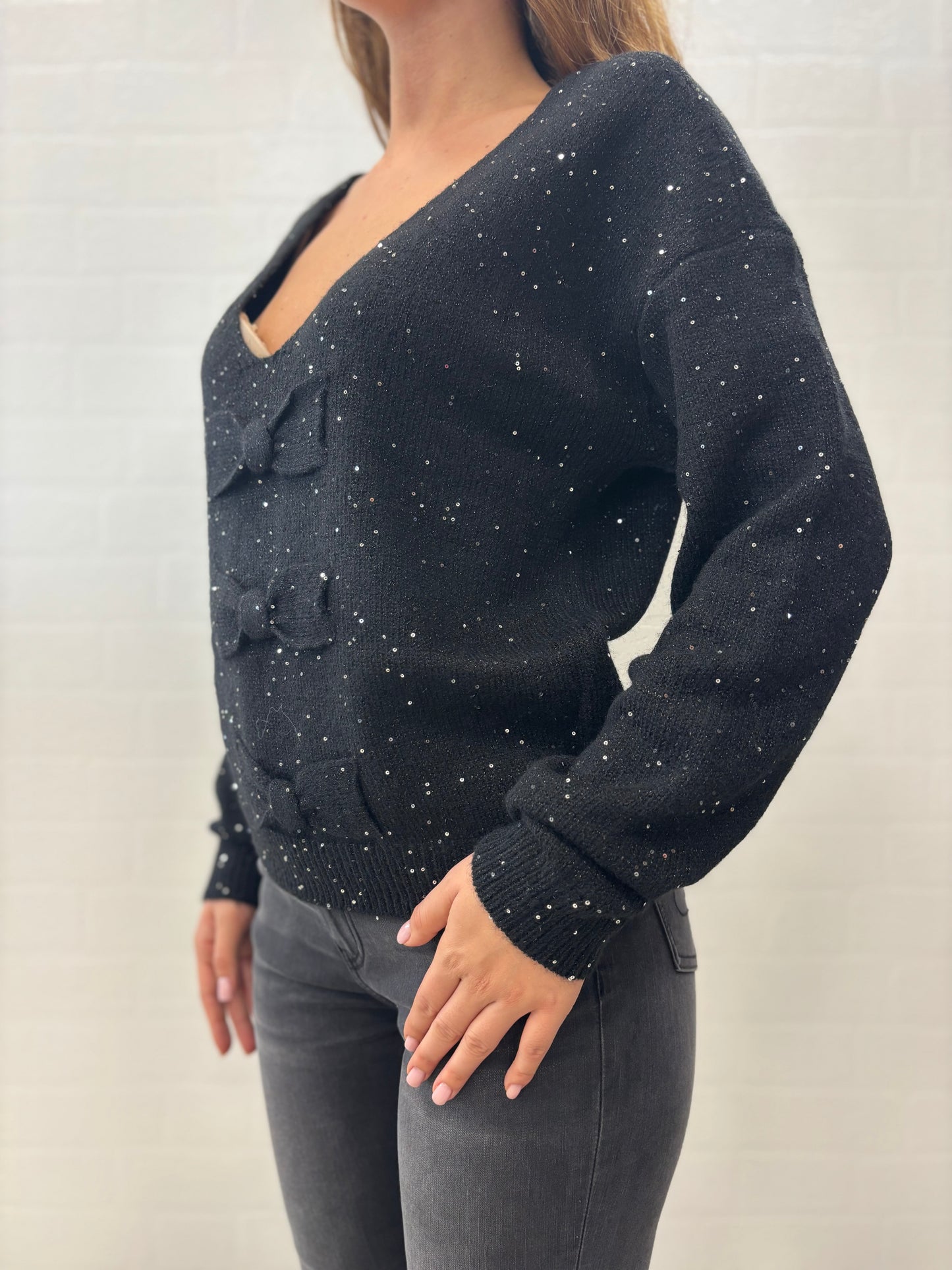 Molly Bracken Maglia in paillettes argento NERO