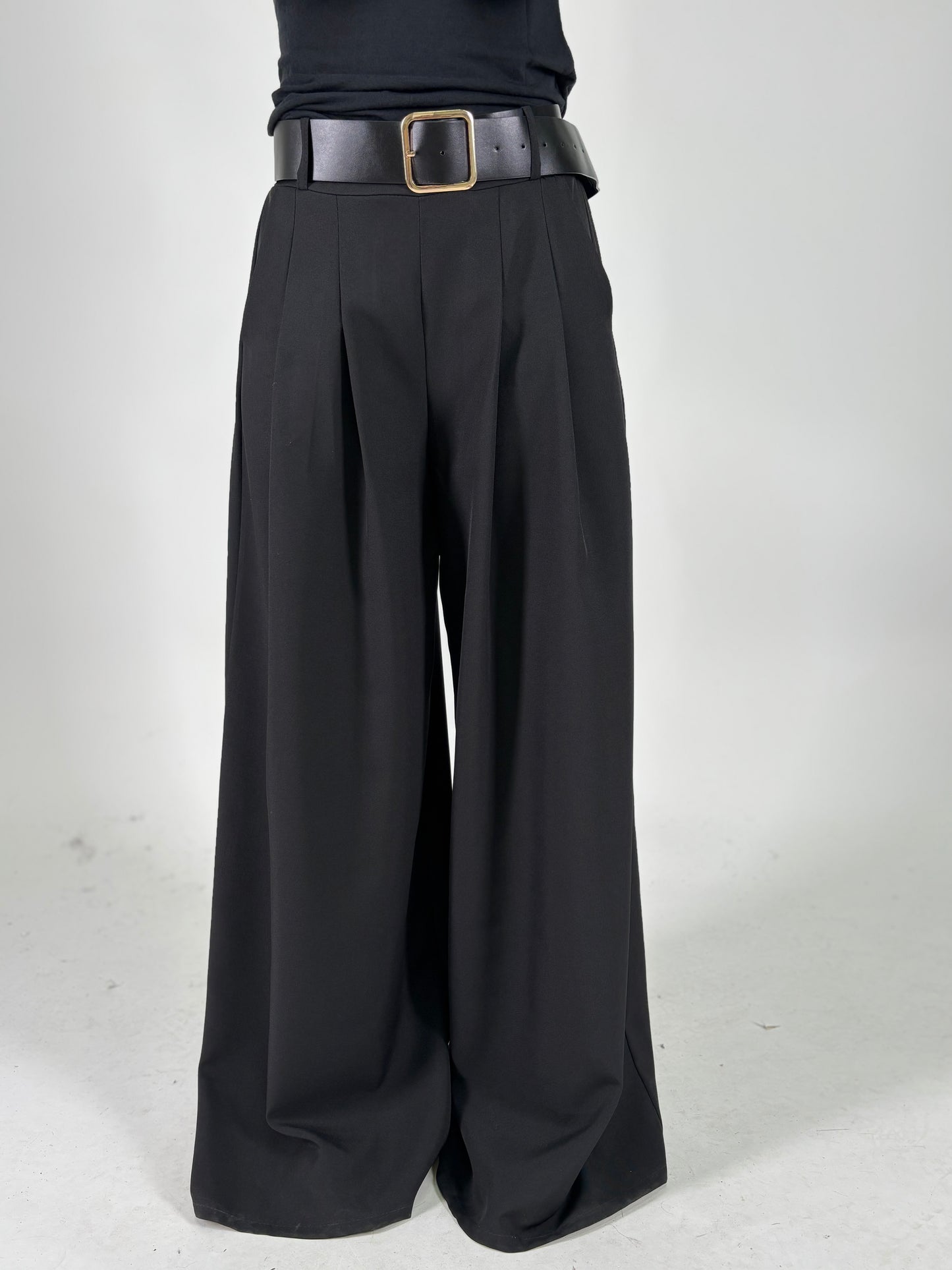 Aglaea Pantalone palazzo con doppia pince+cintura NERO