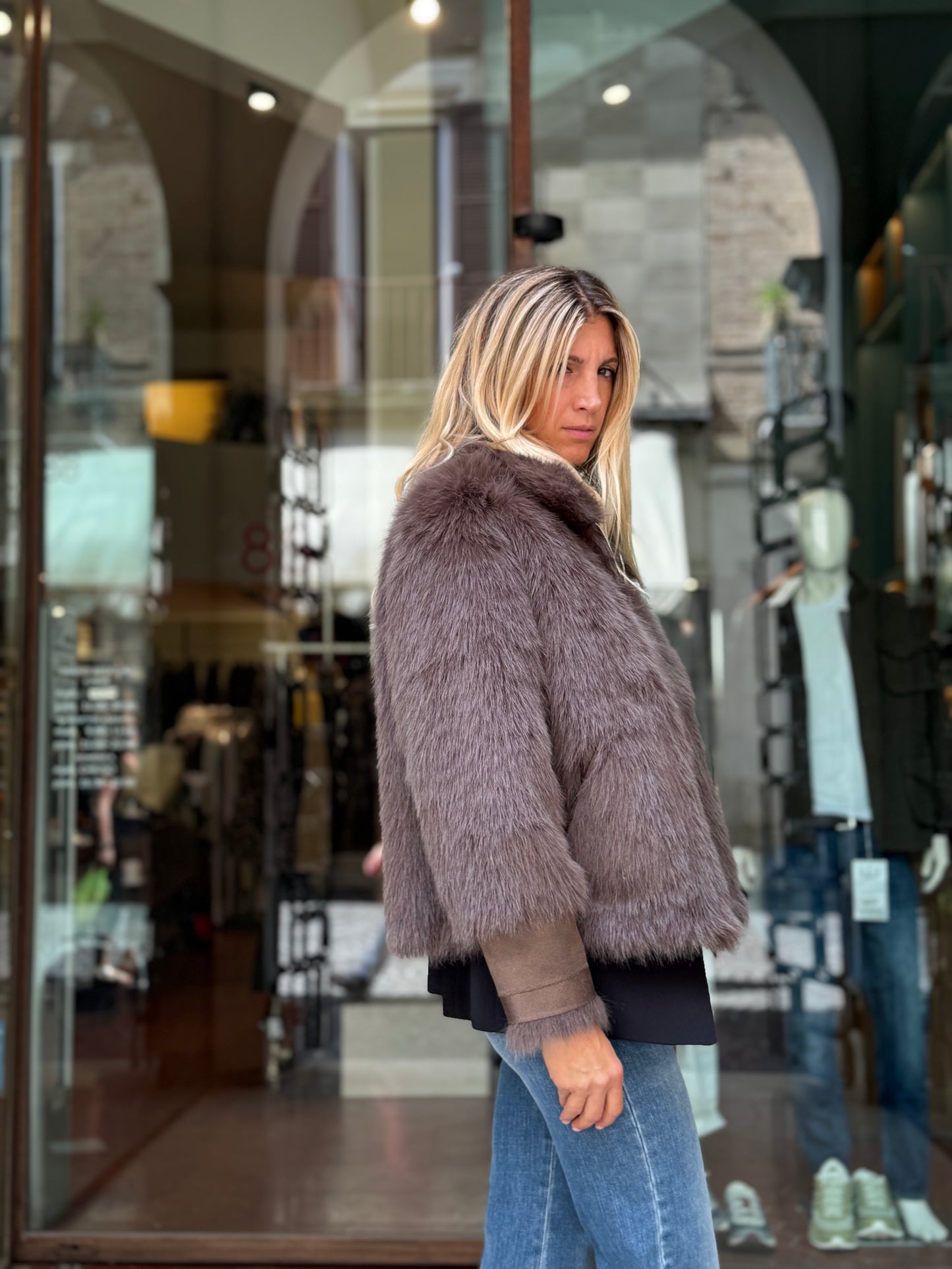 Betta Corradi Ecomontone reversibile in ecopelliccia MARRONE