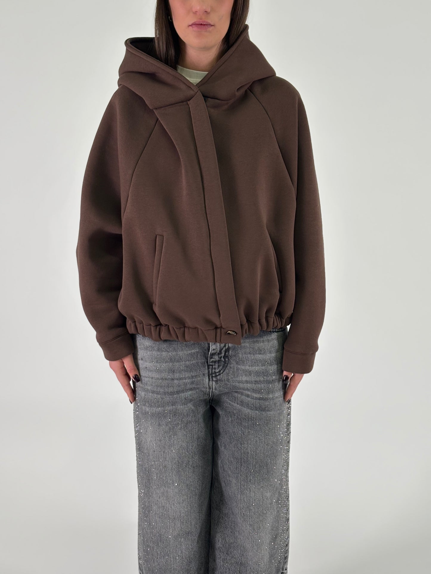 Haveone Giubbino cropped con cappuccio MARRONE