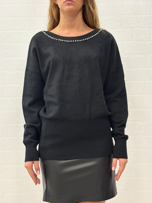 Griffai Maglia ml girocollo strass NERO