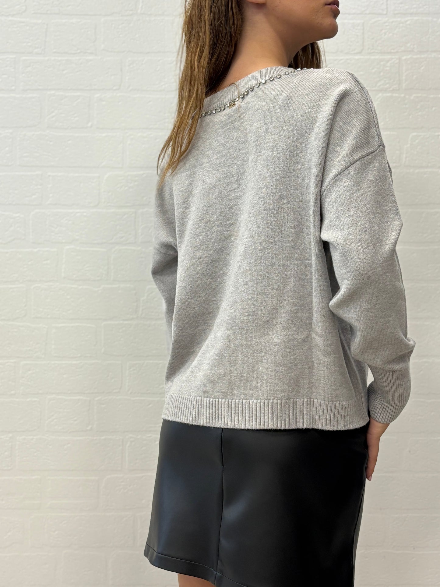 Griffai Maglia over con paillettes argento collo V PERLA