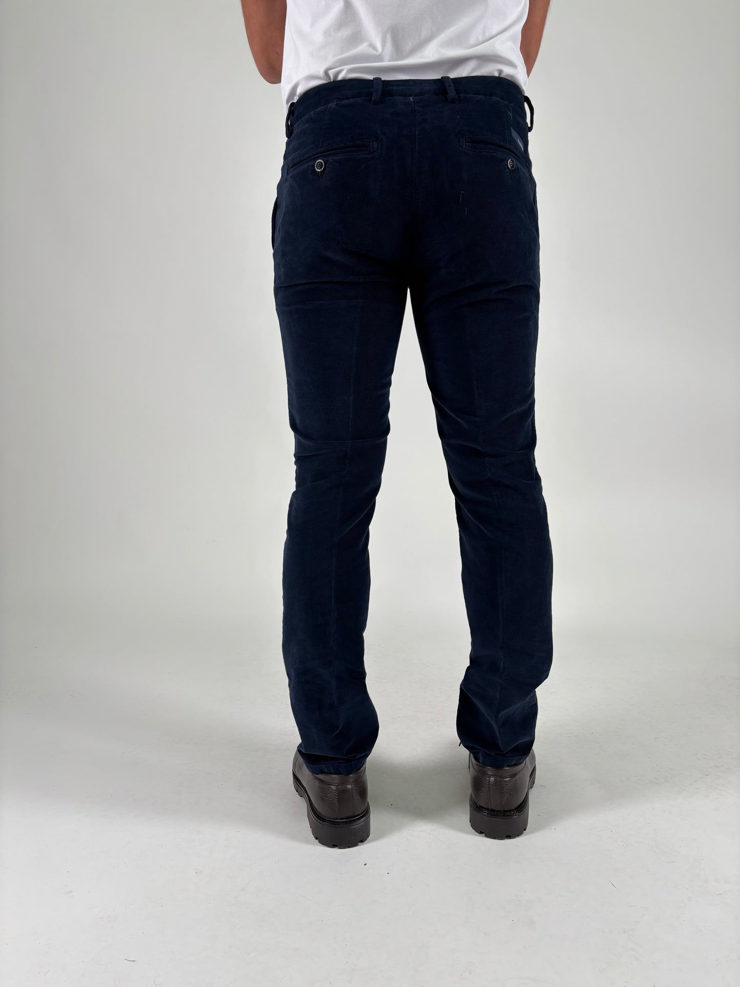 Teleria Zed Pantalone slim in velluto diagonalino BLU