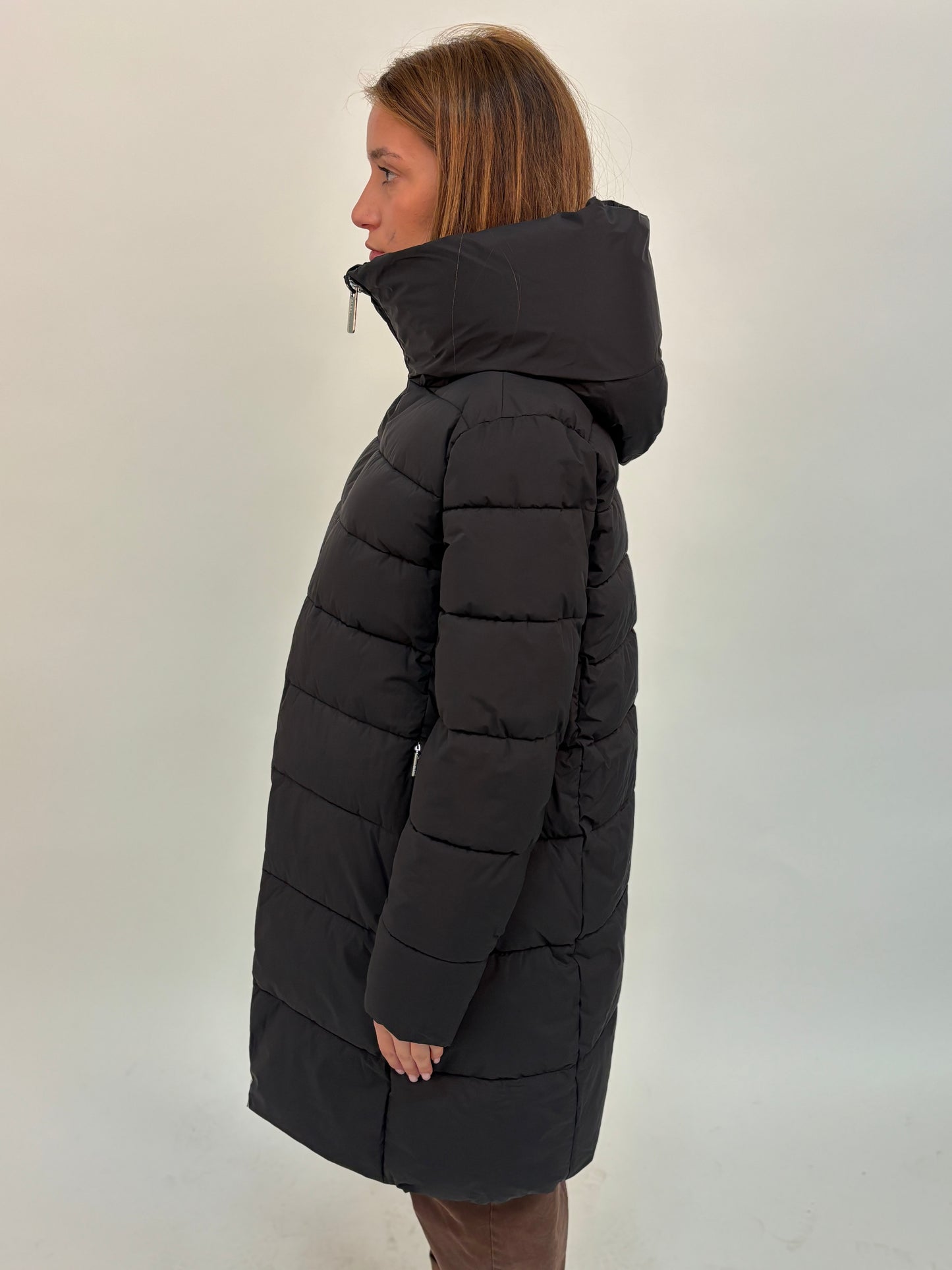 FREEDOMDAY giaccone  3/4 ecodown con cappuccio NERO