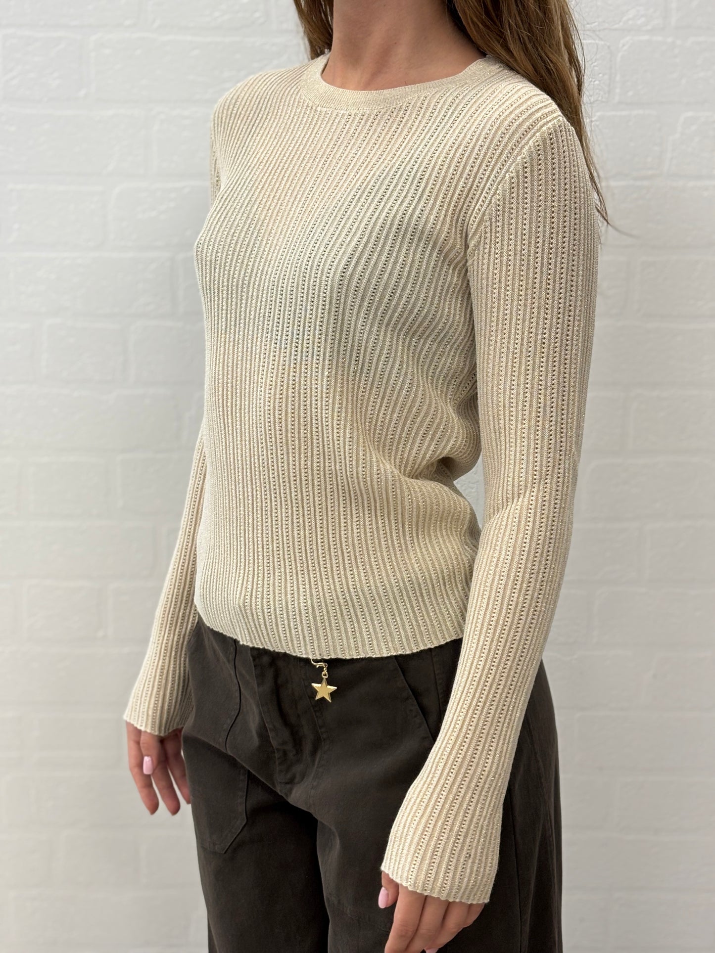 Kocca Maglia girocollo a coste lurex oro BEIGE