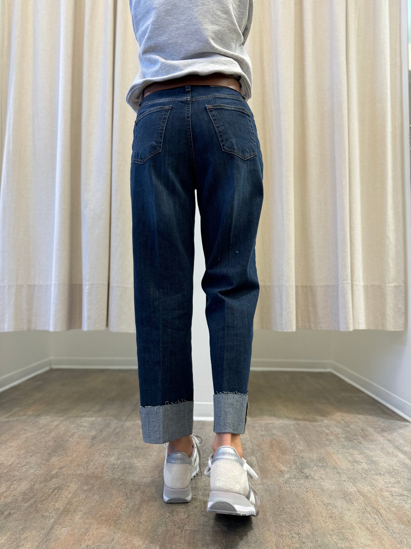 Haveone Jeans Mandy lav.scuro cinta e risvolto strappato in fondo BLU