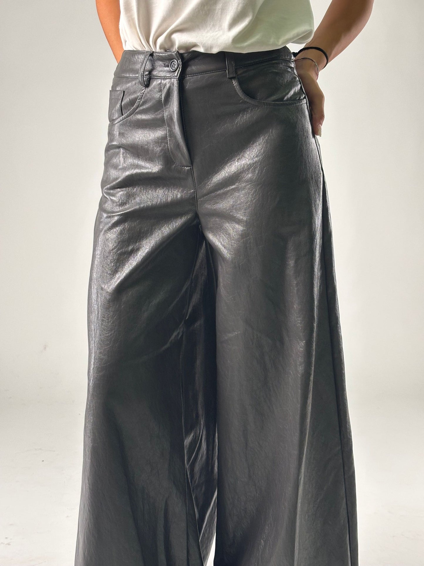 Pantalone palazzo in ecopelle