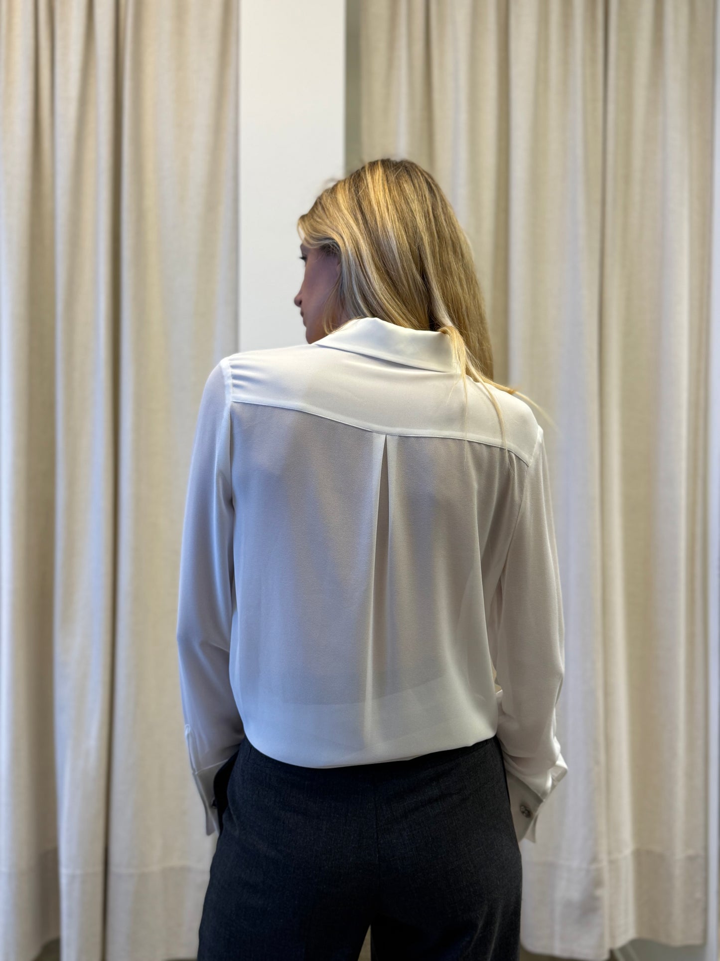 Relish Camicia ml colletto, finta coperta e polsini in raso PANNA