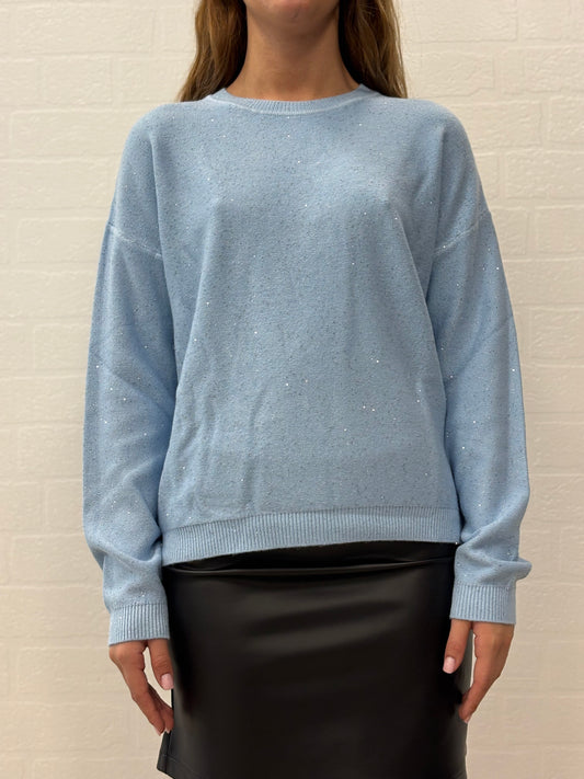 Griffai Maglia over girocollo ml con paillettes argento CELESTE