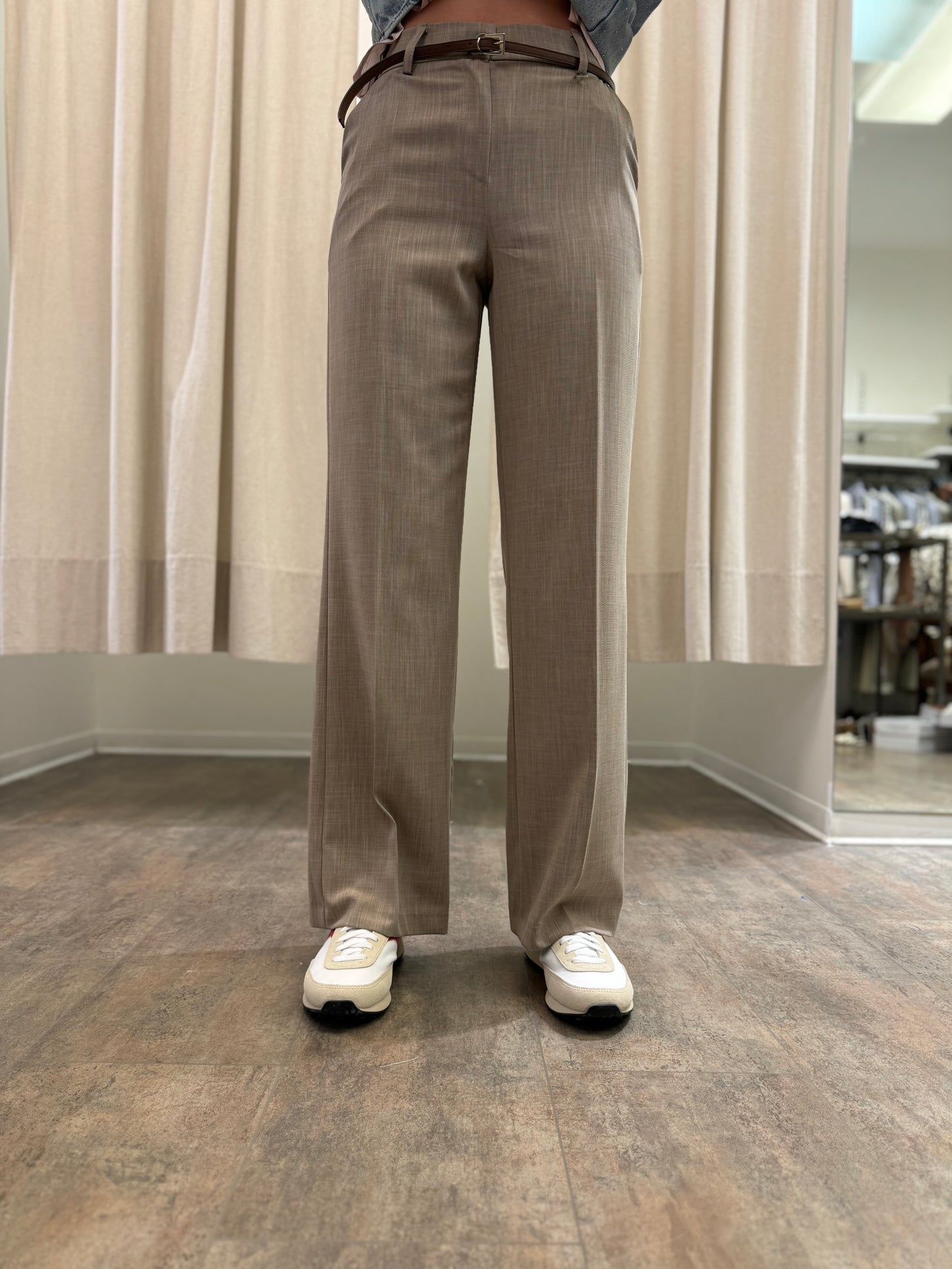 Eco Pantalone a palazzo con cintura SABBIA