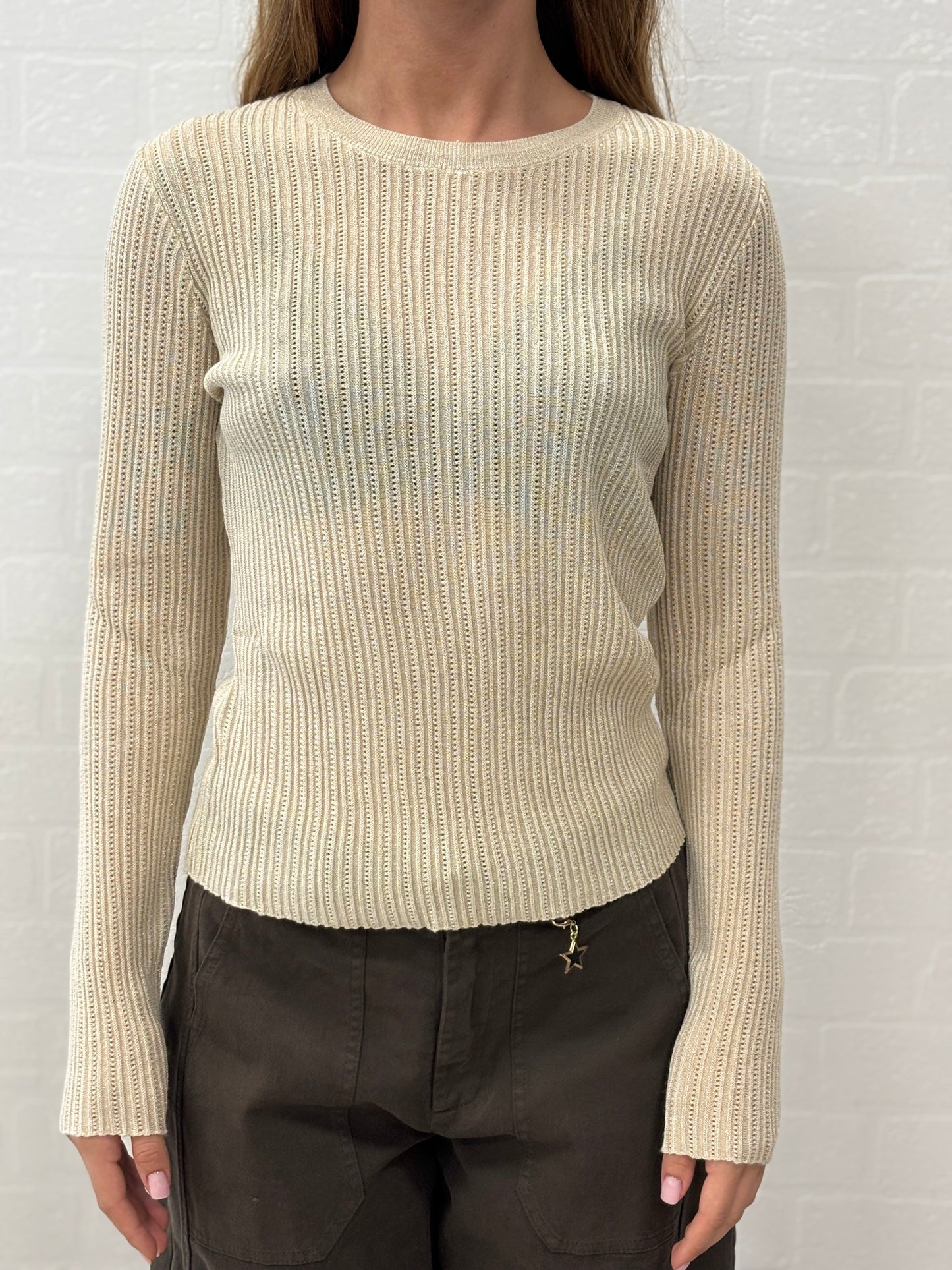 Kocca Maglia girocollo a coste lurex oro BEIGE