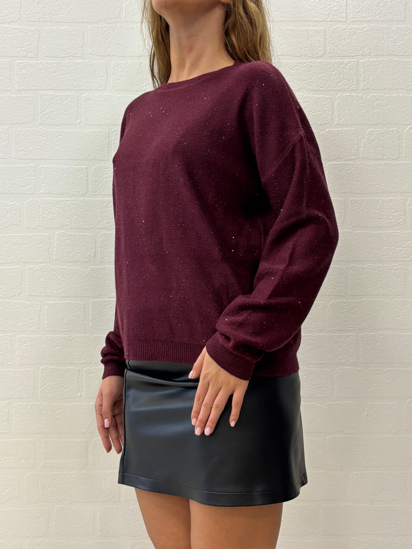 Griffai Maglia over girocollo ml con paillettes argento BORDEAUX