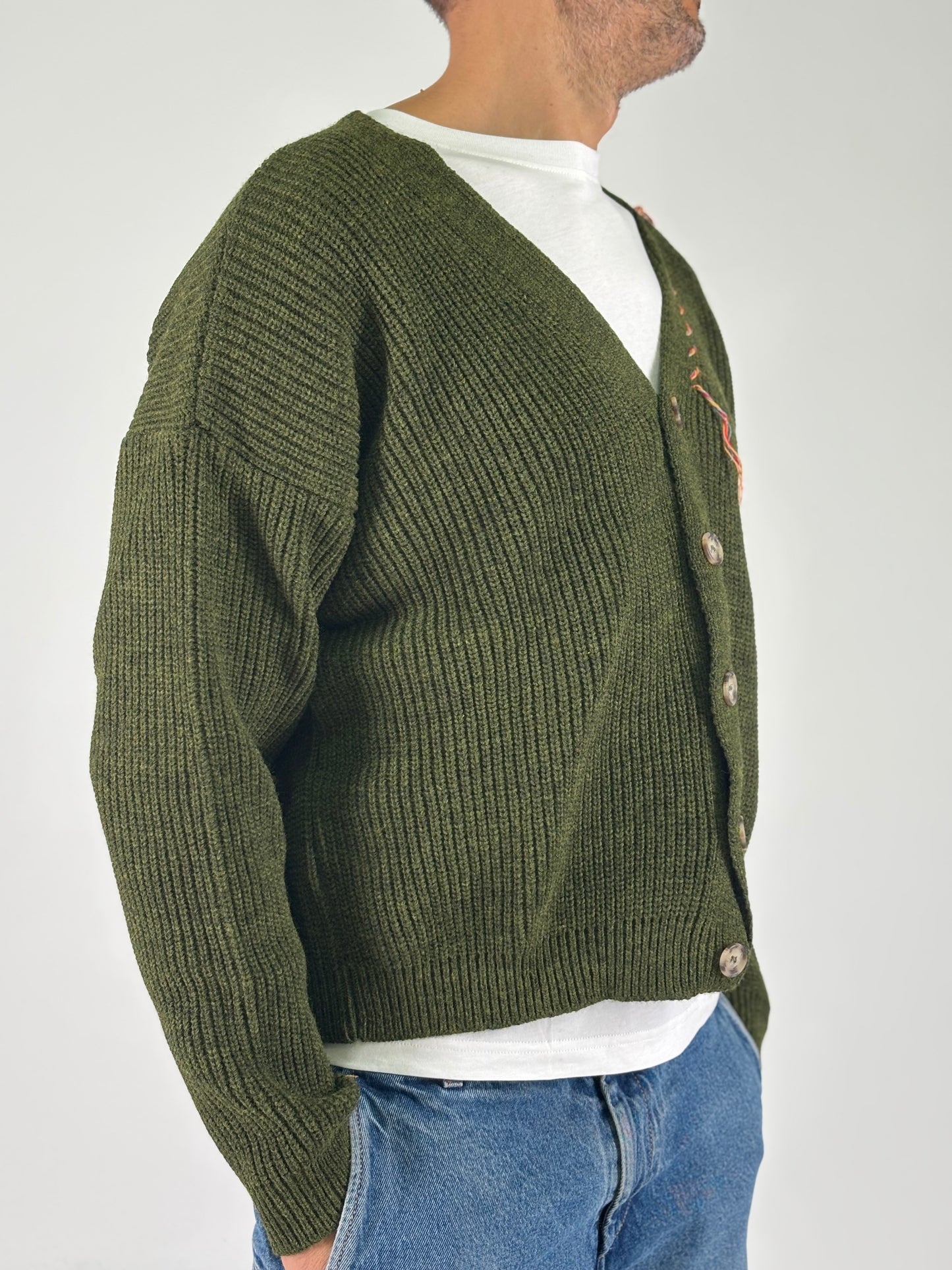 Berna Cardigan over ricamo nella schiena MILITARE