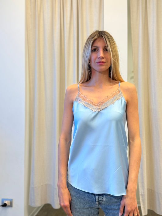 Susy Mix Canotta scollo pizzo CELESTE