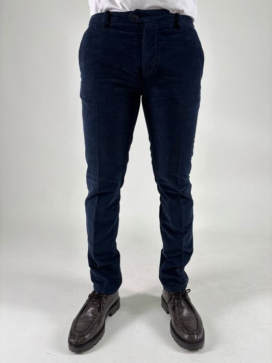 Teleria Zed Pantalone slim in velluto diagonalino BLU