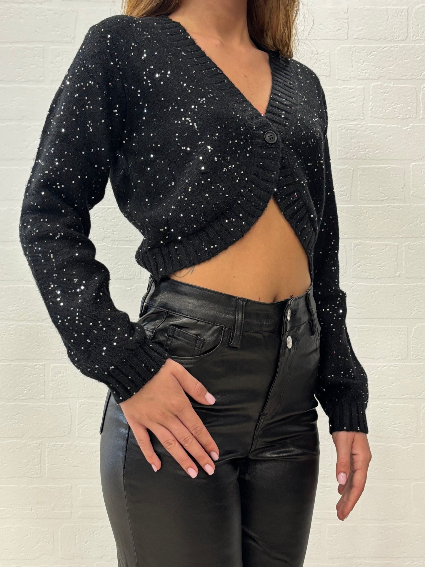 Molly Bracken Cardigan corto in paillettes NERO