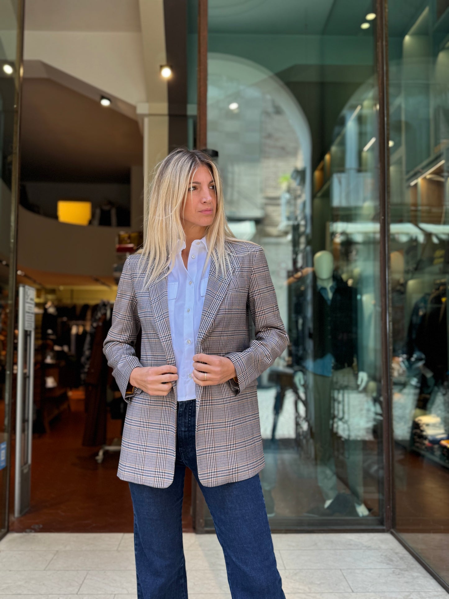 Mercì Giacca lunga ad un bottone SCACCHI