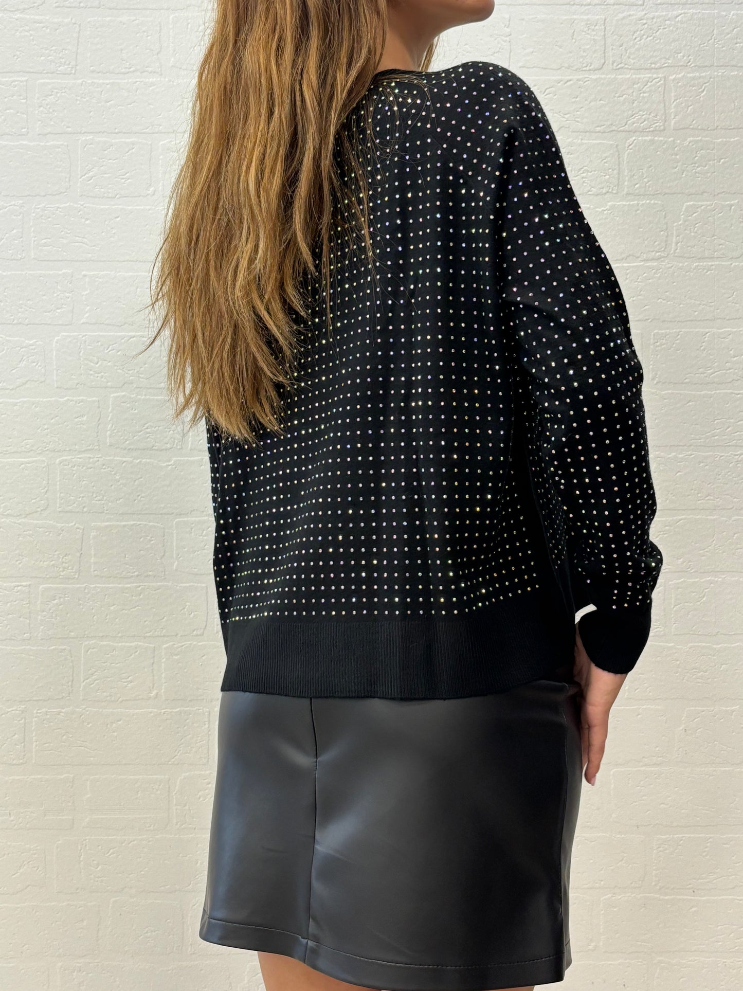 Griffai Maglia  ml girocollo con strass colorati NERO