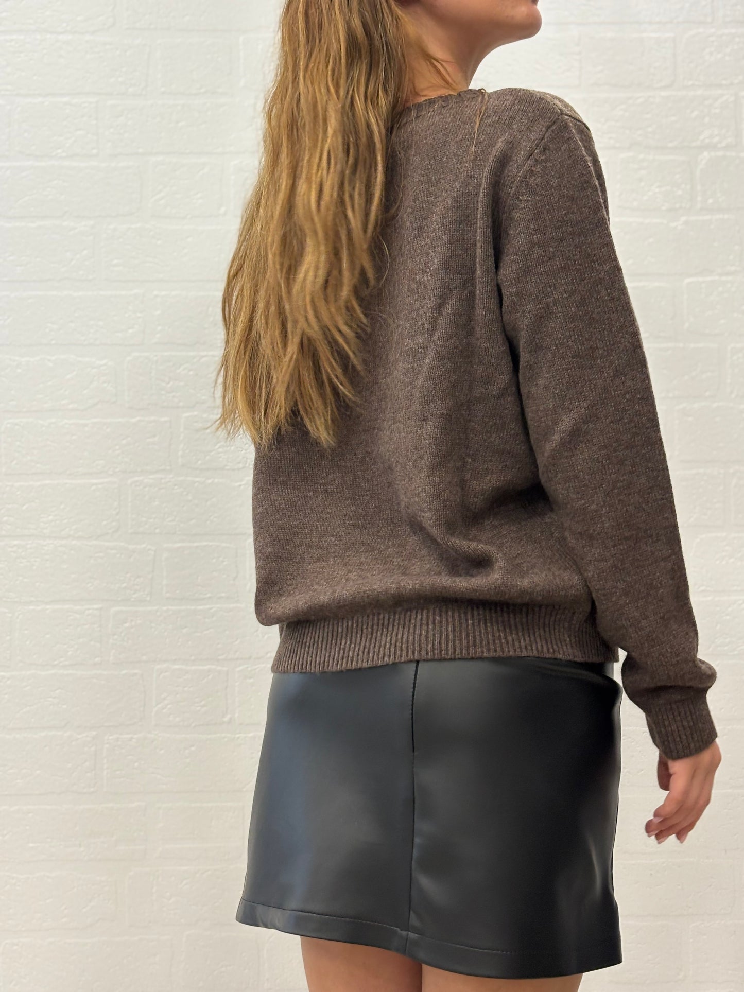 Griffai Maglia ml girocollo lana/cashmere con spacchetto MARRONE
