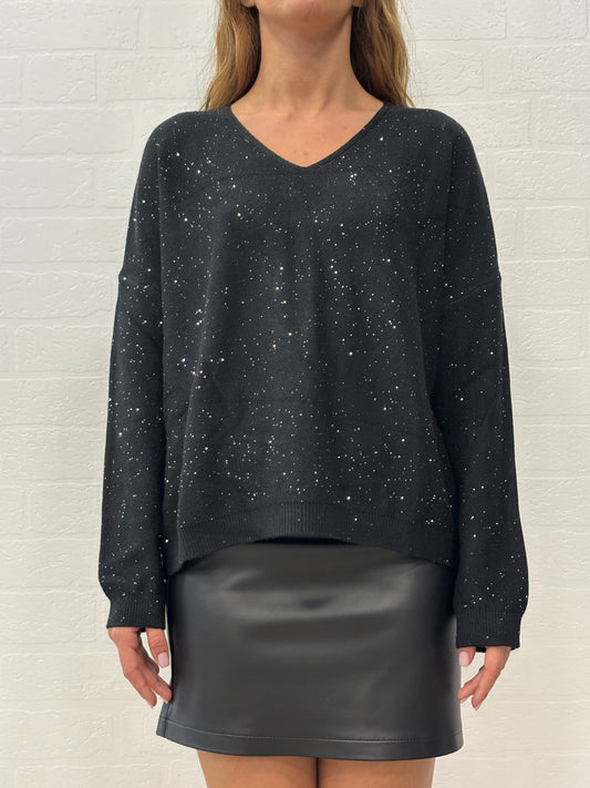 Griffai Maglia over con paillettes argento collo V NERO