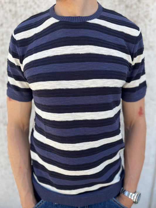 loft88 maglia manica corta in filio RIGATO BLU BLUETTE BEIGE