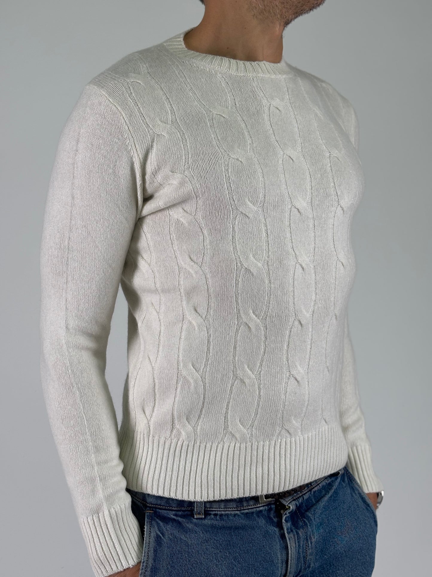 Loft88 Maglia girocollo trama trecce lana/cashmere PANNA