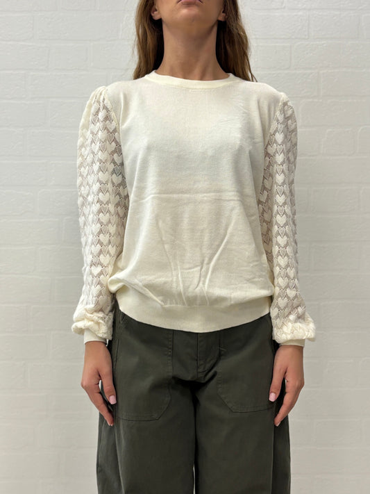 Molly Bracken maglia girocollo cn ml in pizzo PANNA