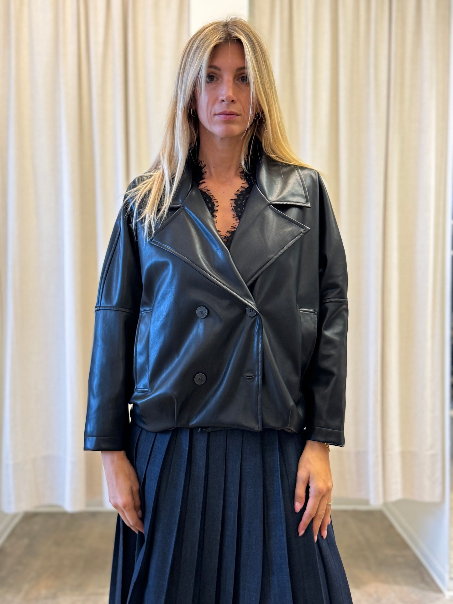 Haveone Giubbino ecopelle cropped NERO