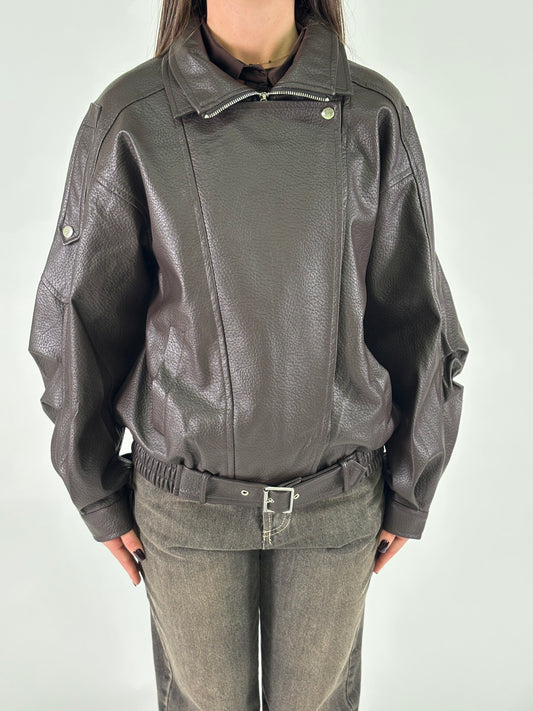 Susy Mix Giubbino chiodo simil pelle over MORO