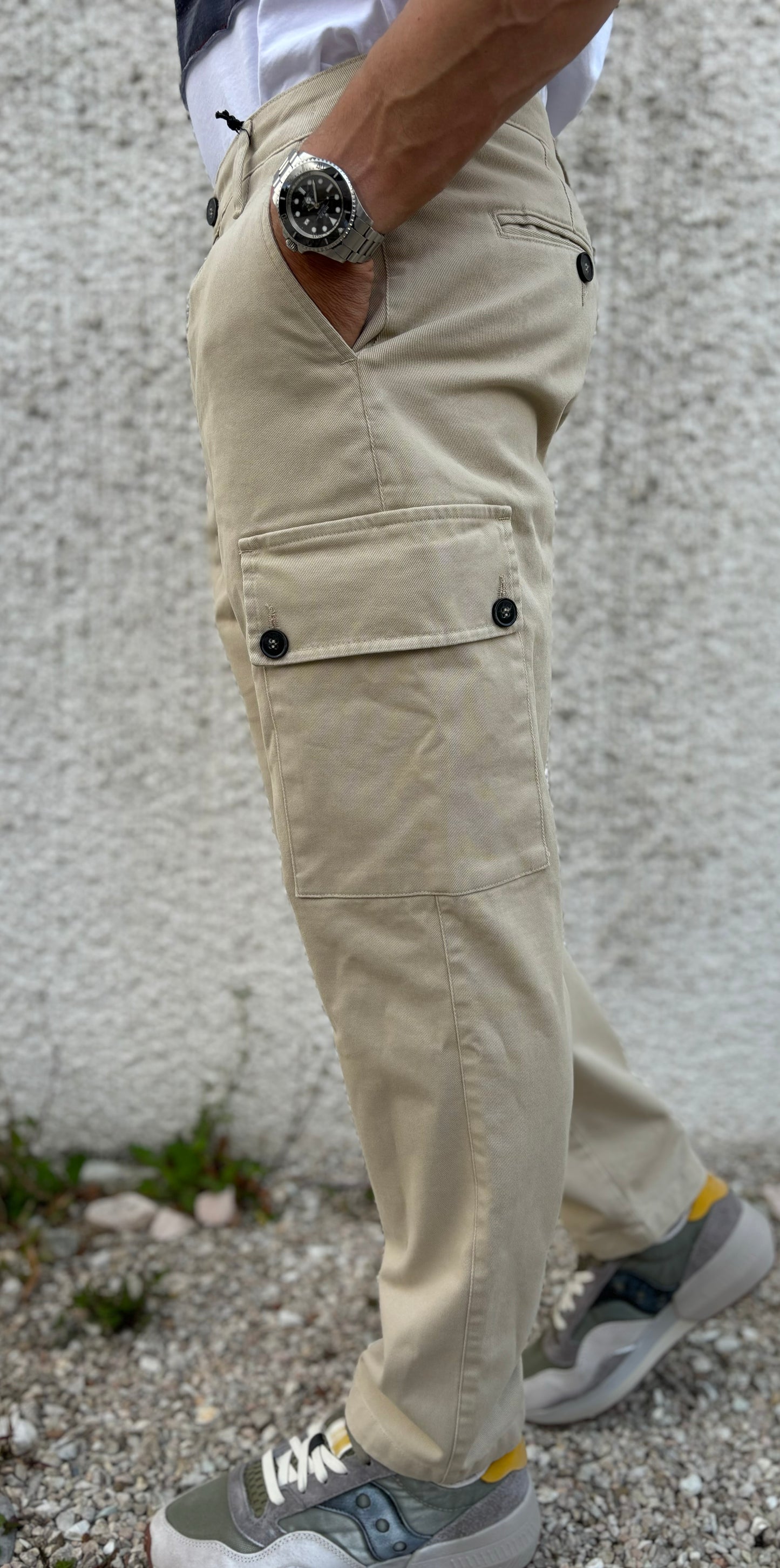 BL11 Pantalone cargo tasconato BEIGE