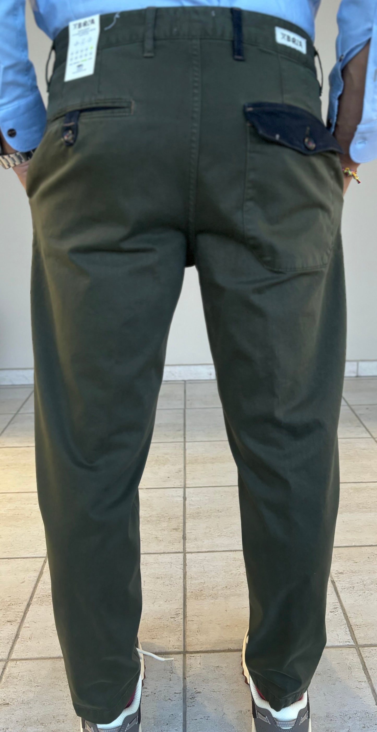 Berna pant pences pattina tasca e passanti in jeans MILITARE