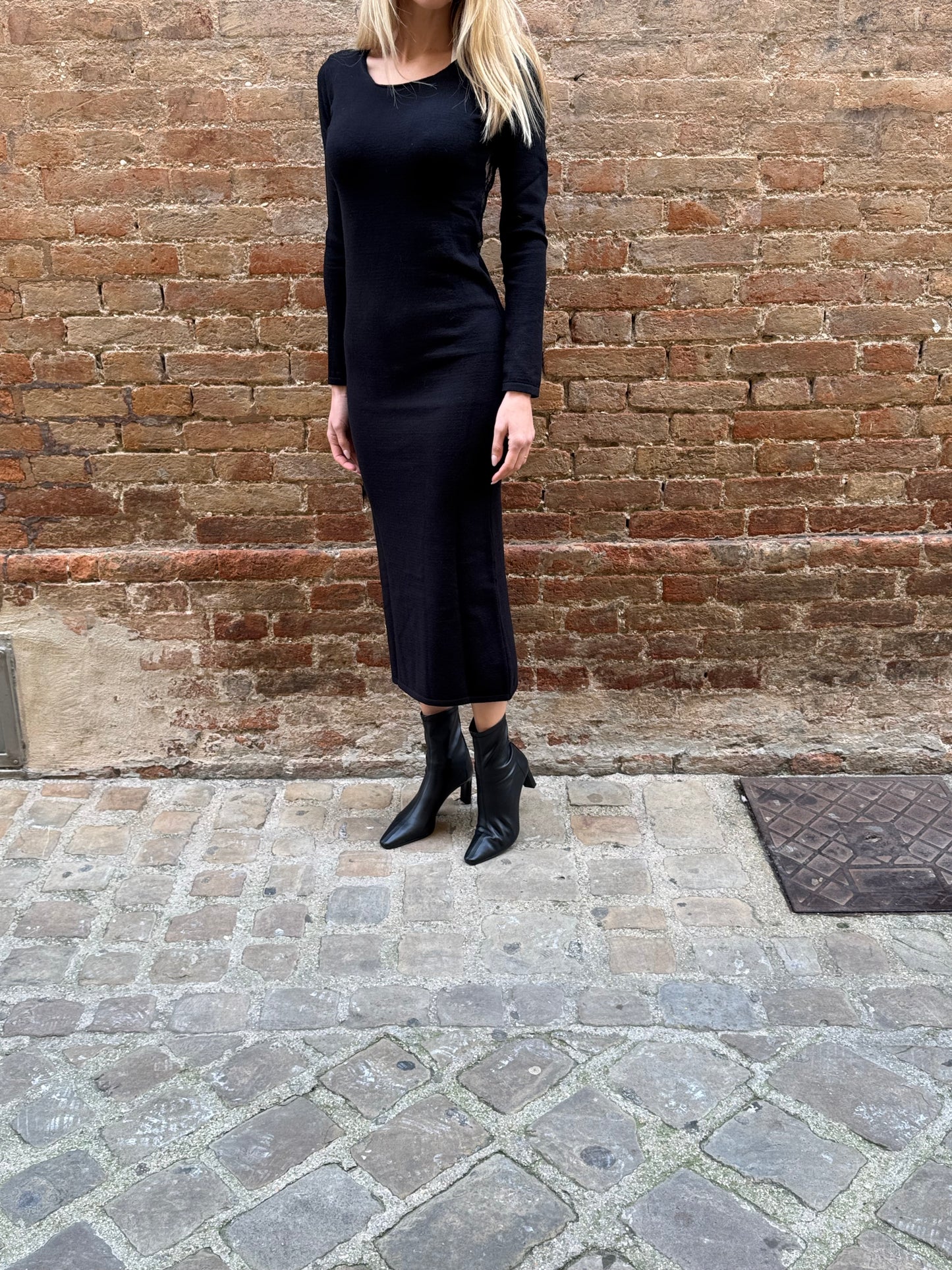 Haveone abito in maglia lungo pizzo dietro NERO
