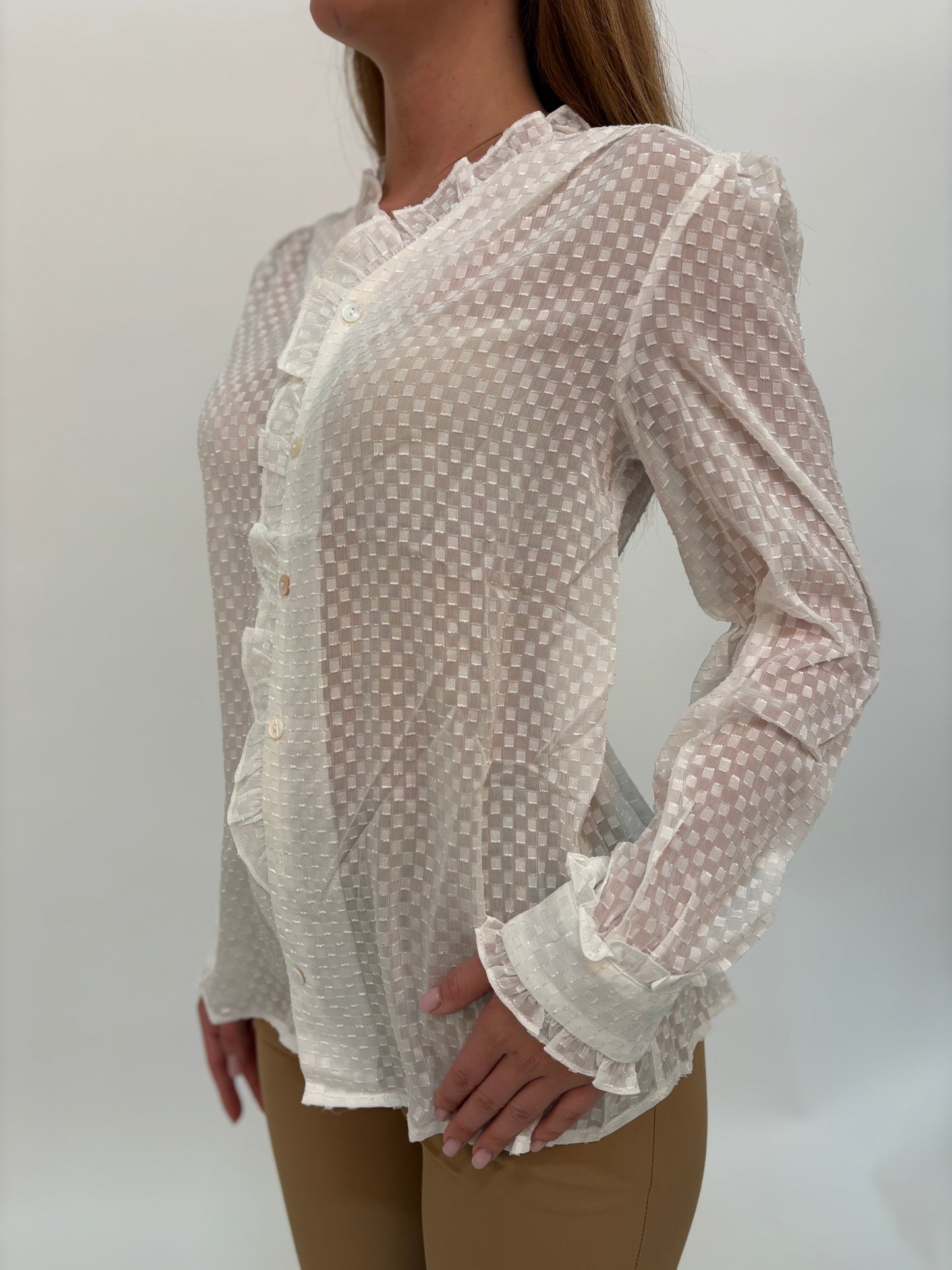 Molly Bracken Camicia ml V fantasia scacchetti BIANCO