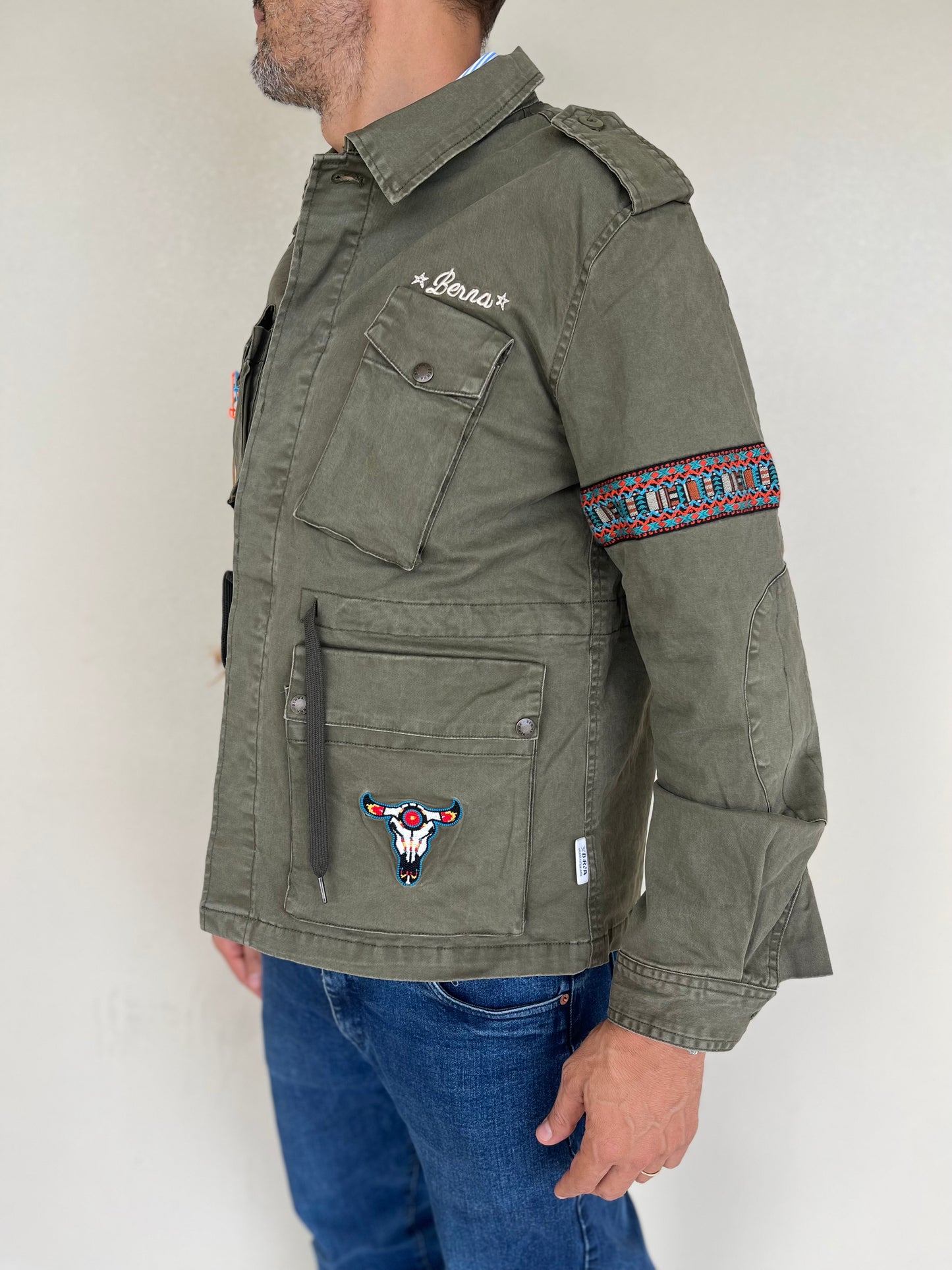 Berna Overshirt in misto  cotone MILITARE