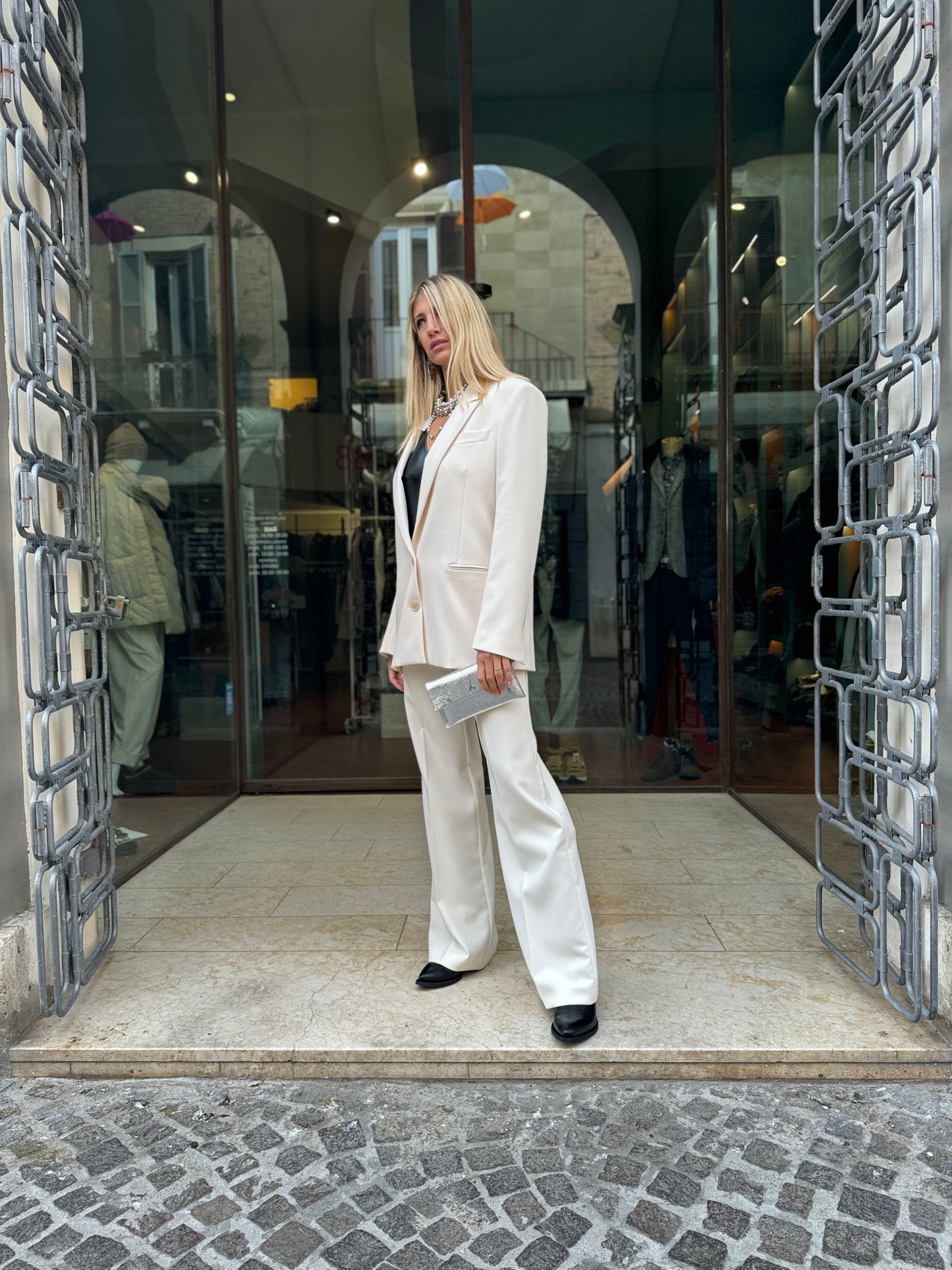 Patrizia Pepe Pantalone dritto vita bassa in twill PANNA