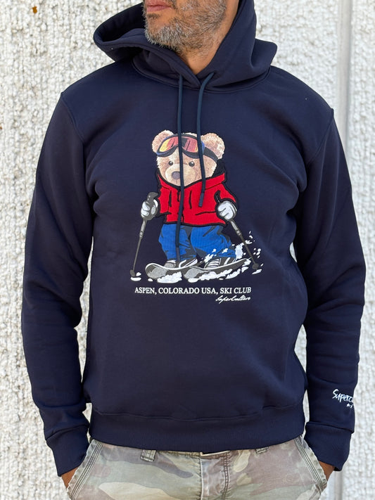Superculture Felpa con cappuccio orsetto sciatore BLU