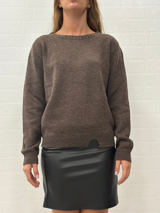 Griffai Maglia ml girocollo lana/cashmere con spacchetto MARRONE