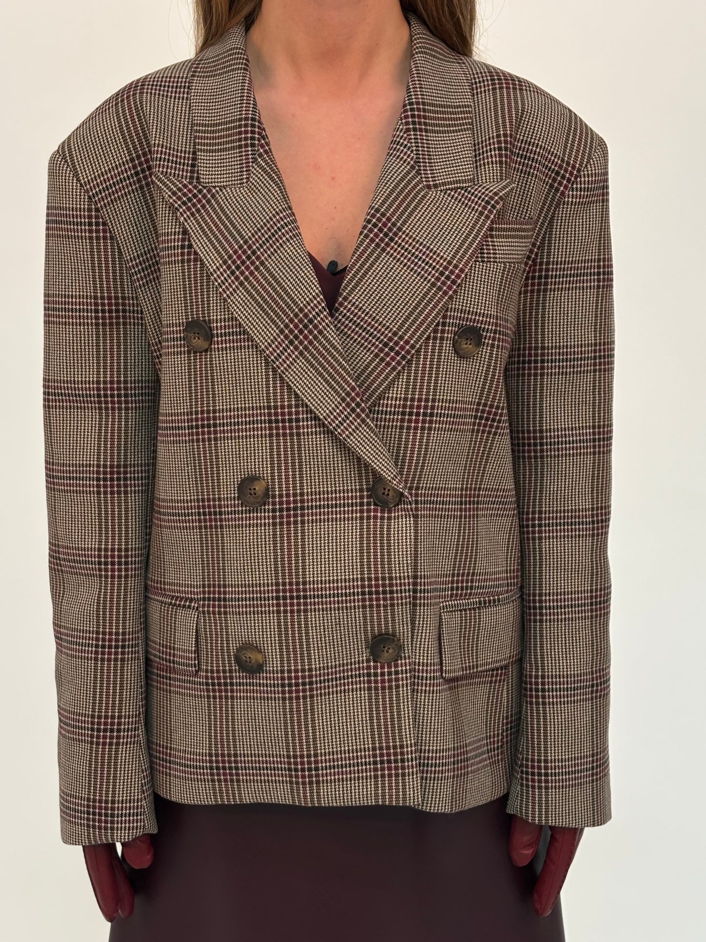 Tensione In Giacca doppiopetto a scacchi MORO/BORDEAUX/PANNA
