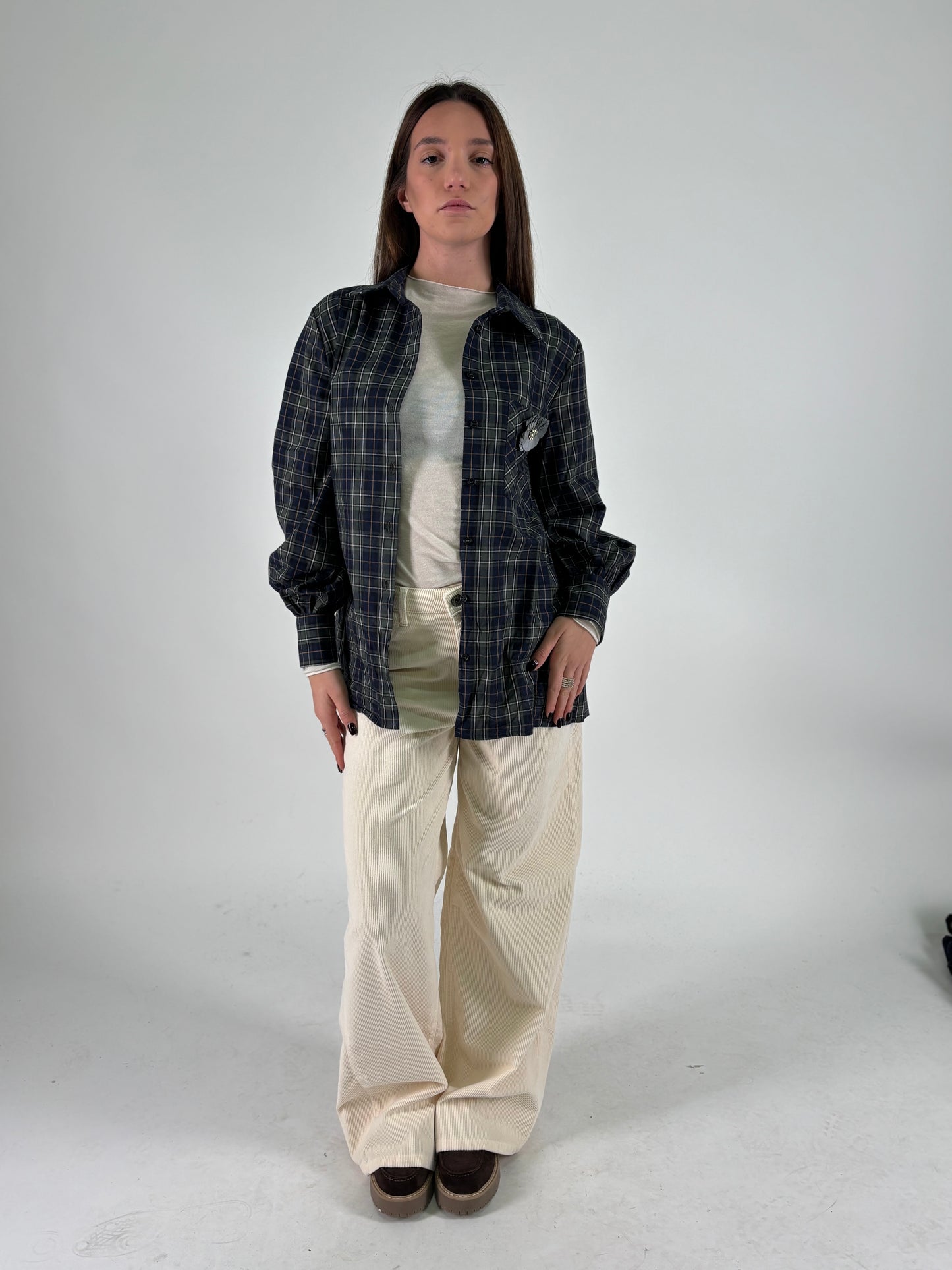 DIXIE pantalone largo tasca bassa velluto PANNA