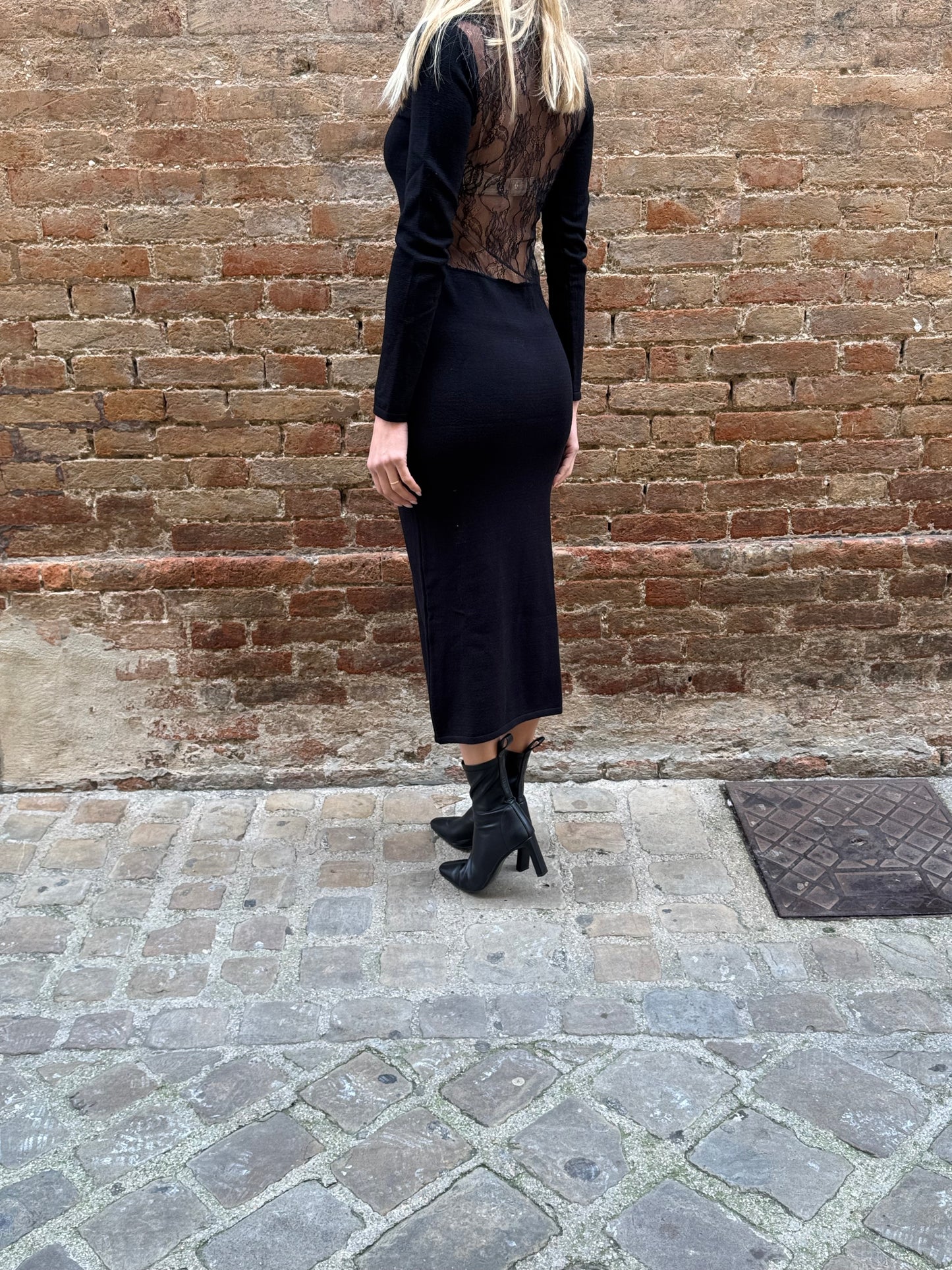 Haveone abito in maglia lungo pizzo dietro NERO