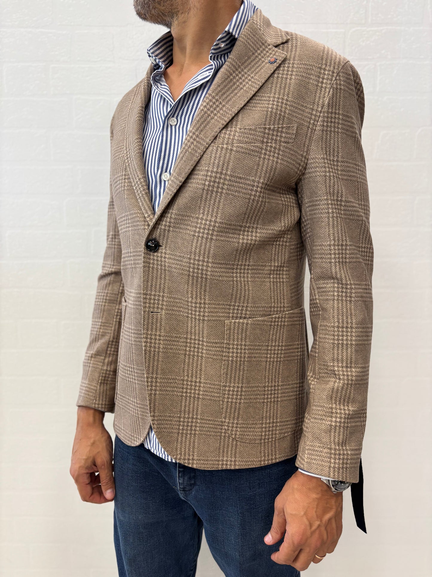 Bharnaba giacca jersey scacchi BEIGE